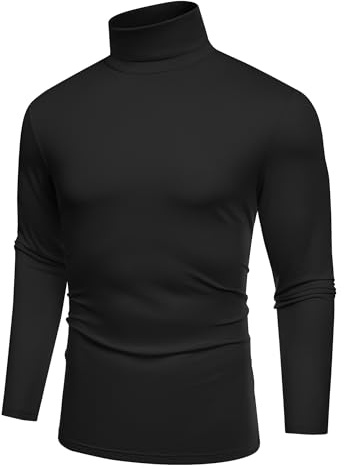 COOFANDY Men's Jumper Turtleneck Top Roll Neck Top Polo Neck Jumper Long Sleeve T Shirt Sweater Slim Fit Black XXL