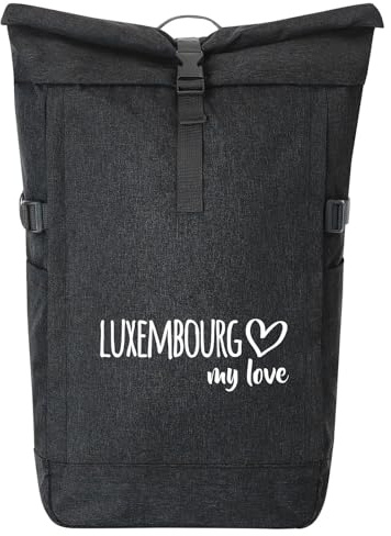 Huuraa Kurierrucksack Luxembourg my love 30-44 Liter Black Melange Fairtrade Rolltop Rucksack Geschenkidee