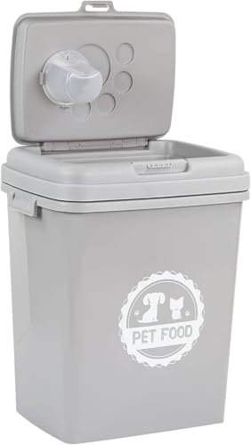 ComfyNex 40L/15KG Airtight Pet Food Storage Container – Flip Top Lock Lid with Scoop – White/Grey Plastic Bin for Dry Dog, Cat, Bird Food & Treats – Dispenser Box (Grey, 40 LTR)