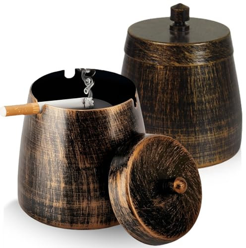2er Set Aschenbecher Für Draussen Mit Deckel, Outdoor Aschenbecher Wetterfest, Windaschenbecher Für Außenbereich, Aschenbecher Edelstahl Für Zu Hause, Schreibtisch, Terrasse, Freienmetallische Farbe