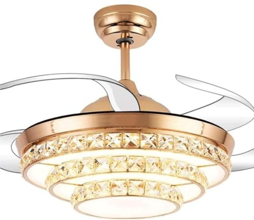 Ventilador de Techo con iluminación, lámpara de araña LED de Cristal de 42 Pulgadas, 4 aspas retráctiles de ABS (Control Remoto)