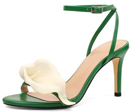 EDEFS Sandales Femme à Lanières Talons Aiguilles 9 cm avec Fleurs de Lys & Bout Ouvert Chic pour Mariage Été