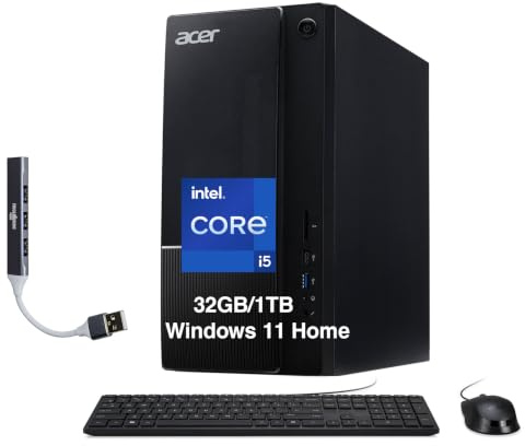 acer Aspire TC-1785-UA92 Business Desktop (Intel i5-14400, 32GB DDR5, 1TB PCIe NVMe SSD, Intel UHD, 300W PSU, WiFi 6E, Bluetooth 5.3, RJ-45, 2 HDMI, Win 11 Home) w/DKZ USB Port Expander