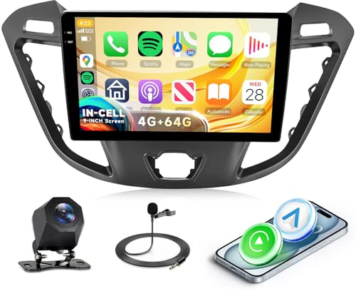 4G+64G Rimoody Android Autoradio für Ford Transit Custom Tourneo 2013-2018 9 Zoll HD Autoradio mit Wireless Carplay Android Auto GPS Mirror Link Bluetooth FM/RDS/EQ Lenkradsteuerung Rückfahrkamera