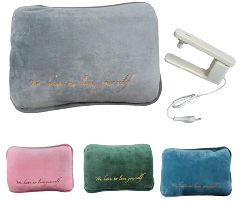 420W Electric Hot Water Bottle with Soft Plush Lining - Up to 75°C - Hand Warmer & Foot Warmer, Muscle Pain Relief, Cervical Back, Menstrual - CE/RoHS (Gray)