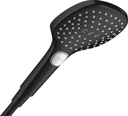 hansgrohe Raindance Select E Duschkopf mit 3 Strahlarten, Matt Schwarz | Handbrause 120 mm, max. 6 l/min (EcoSmart+), Select-Taste, einfach zu reinigen (QuickClean), 28729670