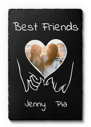 CHRISCK design Schiefer mit Foto - personalisierte Geschenke für die beste Freundin - Geschenkidee Freundinnen Geburtstag - Fotogeschenk Besties bff - Schiefertafel mit Bild gestalten