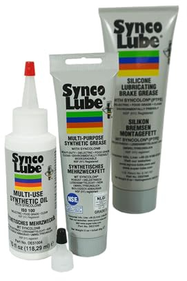 Super Synco Lube 21030 mit Aufsatz + 51004 + 97008 Set, Synthetisches Mehrzweck- & Bremsenfett und Öl mit Syncolon (PTFE)