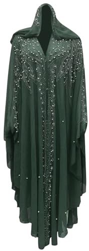 Islamische Kleidung Damen Gebetskleid- Muslimische Frauen Casual Strass Chiffon Lange Kleider Hoodie Schal Mantel