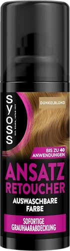 Syoss Ansatz Retoucher Kaschierspray Dunkelblond (120 ml) | Ansatzspray deckt helleren und grauen Ansatz ab, schweiß- und regenfest, auswaschbare Haarfarbe, bis zu 40 Anwendungen