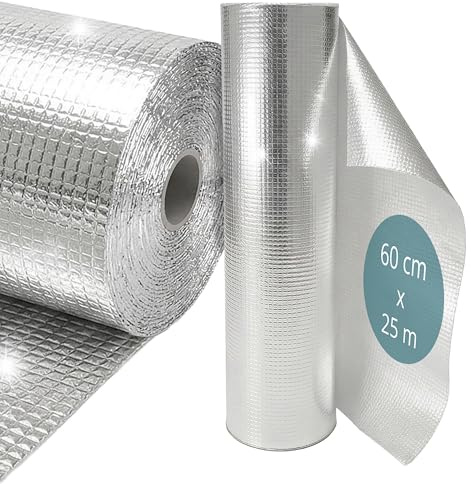 Relaxdays Heizkörper Reflexionsfolie, 0,6 x 25 m, Luftpolster 4 mm, Dach, Wand & Fenster, Isolierfolie Aluminium, Silber