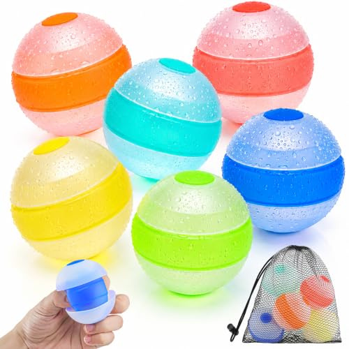 6 globos de agua reutilizables autosellables, bombas de agua recargables, juguetes de agua de silicona de llenado rápido, fiesta en la piscina, al aire libre, verano, jardín, juegos de agua con bolsa