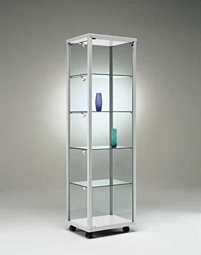 MHN Glasvitrine mit Rollen T 43 x B 53 x H 183,5 cm - schmale Glas Standvitrine abschließbar - Ausstellungs-Vitrine - ohne Beleuchtung