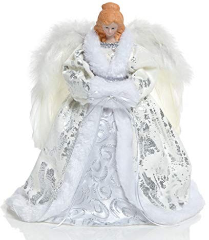 Premier Decorations Silver & White Angel Tree Topper with LED Lights - Battery Operated