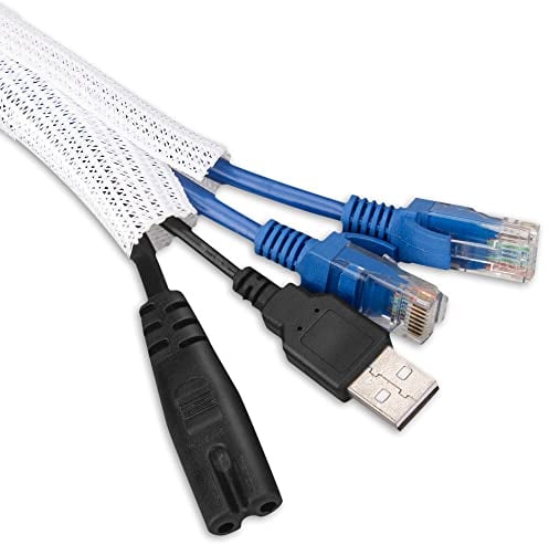 AGPTEK 13mm-3m Kabelschlauch, selbstschließend Kabelkanal, Flexibler gewebter Kabelmantel, Kabelmanagement für Schreibtisch, TV, Computer, PC, Kabelschutz für Hund, Katze