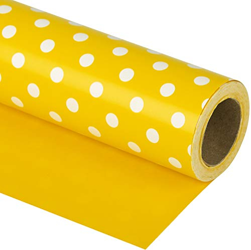 WRAPAHOLISCHES WENDBARES Geschenkpapier, rotes und gepunktetes Design für Geburtstag, Urlaub, Hochzeit, Babyparty, Geschenkpapier – 76,2 cm x 10 m gelb