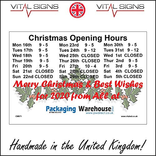 Vital Signs Direct CM971 Christmas Opening Hours Personalise Merry company logo Your Choice Sign 150mm x 100mm 3mm Standard Foamex Foamboard