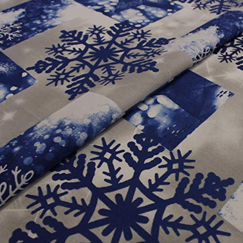 Hans-Textil-Shop 1 Meter Stoff Meterware Schneeflocken Blau - Für Winter, Weihnachten, Deko, Tischdecke, Kinder, Nähen, Basteln