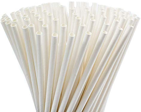 Lot de 300 pailles blanches Biodégradable en papier hauteur 20 cm STRAIGHT PAPER STRAWS WHITE COLOUR