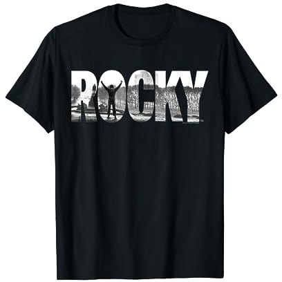 Rocky T-Shirt mit klassischem Rocky-Logo, Schwarz, S, Halbarm, Herren, Männer, Boxfans