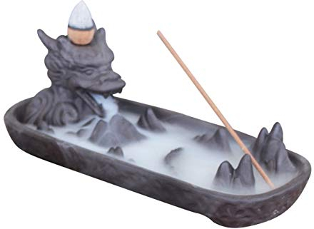 GREENLANS-1 Keramik-Räuchergefäß mit Drachen-Rückfluss-Räucherkegel, Räucherstäbchenhalter, Heimdekoration, Schwarz