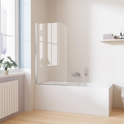 Heilmetz® Duschwand für Badewanne 90 x 140 cm Badewannen Duschwand Duschabtrennung 180° Drehbarer Badewannenaufsatz Duschtrennwand Badewannen 6mm ESG Glas mit Nano Beschichtung | Chrom