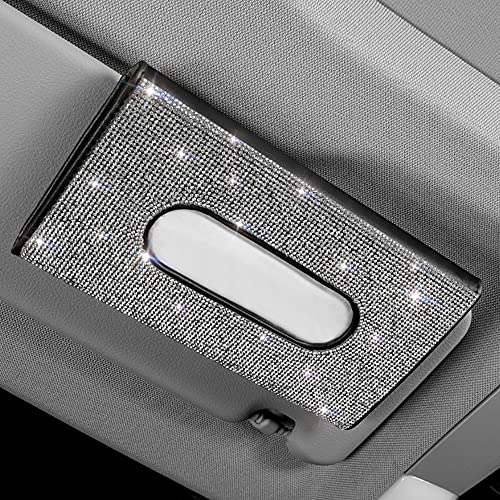 Auto Taschentuchbox CawBing Sonnenblende Tücherbox Glitzer Tissue Box Serviettenhalter, Bling Bling Auto Tissue Halter Auto Kosmetiktücherbox Halterung (Schwarz)