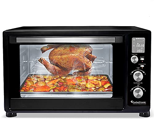TurboTronic digitaler Minibackofen 45l schwarz 2000W, Drehspieß, 2 Backbleche, Timer, Dörrer, Dörrgerät, Dörrautomat, Pizzaofen