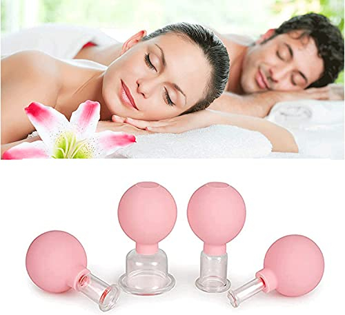 Juego de 4 copas de masaje facial, terapia facial, succión al vacío, tazas de masaje con bola de silicona para masajeador de cara trasera, antienvejecimiento, antiarrugas