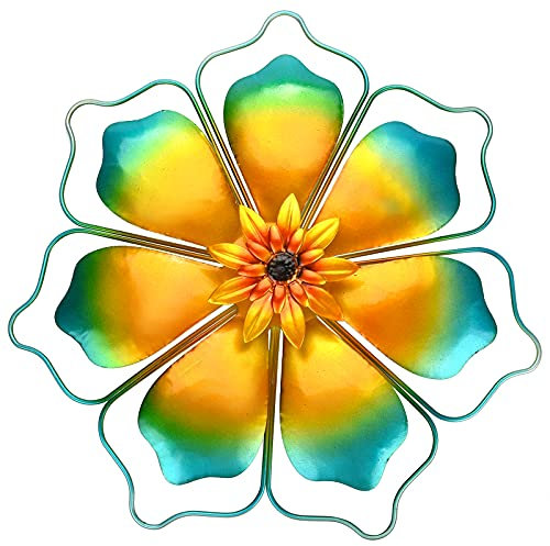 qzmaikoo Metal Wall Art Wire Framed Flower Metal Wall Art Decorations Hanging For Outdoor Porch Yard Garden, Blue 12x12 inches