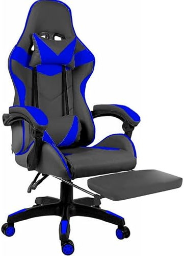 Sedia Gaming Con LED RGB e Telecomando Poltrona Ufficio Scrivania Casa PC Stile Racing Girevole Ergonomica In Ecopelle Cuscino Supporto Lombare Poggiapiedi Poggiatesta Braccioli (Nero e Blue)