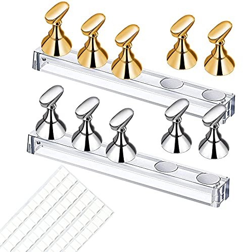 2 Sets Acryl Nägel Kunst Praxis Stands. (Gold+Silver)