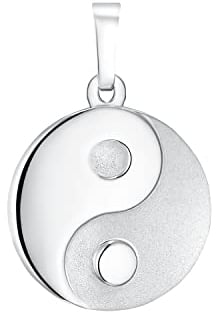 Amor Motivanhänger 925 Sterling Silber Unisex Damen Herren Anhänger, 2,4 cm, Silber, Yin&Yang, Kommt in Schmuck Geschenk Box, 2023060