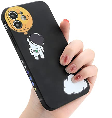 Yonds Queen für iPhone 13 Niedliches Hülle, Cartoon Astronaut Space Planet Mond Design Stilvoll Stoßstange weiches TPU rutschfeste Stoßfeste Schutzhülle (iPhone 13, Schwarz Moon)
