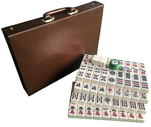 LANYOTA Ensemble de Mahjong 3,6 x 2,7 cm, Jeu de Mahjong Chinois avec étui de Transport, 3,8 cm, Grand 144 + 2 Carreaux avec Chiffres Arabes, 2 dés et 1 indicateur de Vent