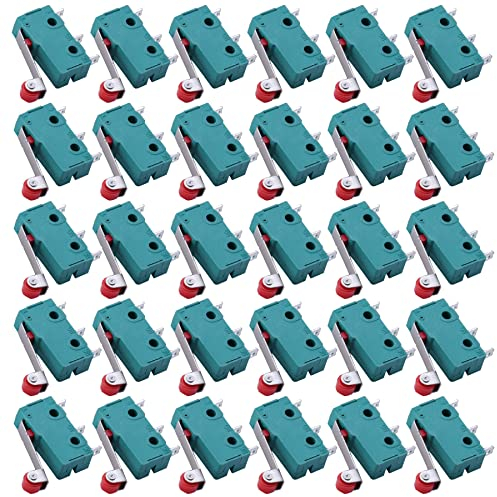HUAZIZ 30 Piezas Micro Interruptor Final de Carrera Momentáneo Interruptor de Límite Micro Rodillo Bisagra Larga Momentáneo de Acción Rápida AC 125V 250V 5A SPDT Micro Acción Rápida Interruptor