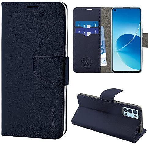 N NEWTOP Cover Compatibile per Oppo Reno 6 Pro 5G, HQ Lateral Custodia Libro Flip Magnetica Portafoglio Simil Pelle Stand Protettiva (Blu)