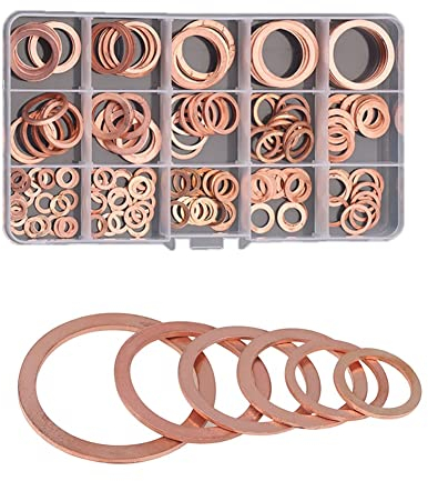 CONPHERON Rondelle Rame, 178 Pezzi Set di Rondelle Piatte in Rame, Rondella Guarnizione Assortimento Kit Piatta Rondelle di Tenuta Set M5 M6 M8 M10 M12 M14 M16 M18 M20 M22 M24