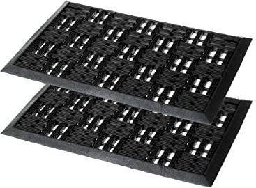Gummimatte Außenbereich - Robuste Türmatte Gummi - Rillen 2er Set 40x60 cm | Eingangsmatte Außenbereich pflegeleicht Türvorleger Outdoor Fußmatte außen rutschfest und robust Fußabtreter aussen Höhe 6mm