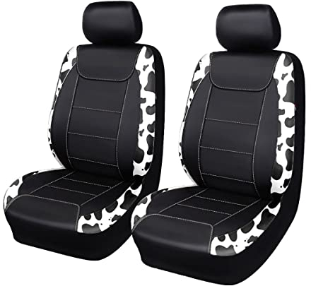 Flying Banner Universal Kunstleder Autositzbezüge Vordersitze Airbag Kompatibel (Schwarz und Weiß Kuhmuster)
