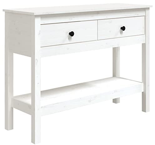 vidaXL Konsolentisch Konsole Beistelltisch Flurtisch Ablagetisch Holztisch Wohnzimmertisch Tisch mit Schublade Ablage Weiß 100x35x75cm Massivholz Kiefer