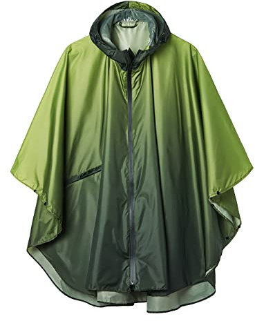 SaphiRose Regenponcho mit Kapuze für Erwachsene, Regenmantel mit Taschen, Verlauf Dunkelgrün, Einheitsgröße