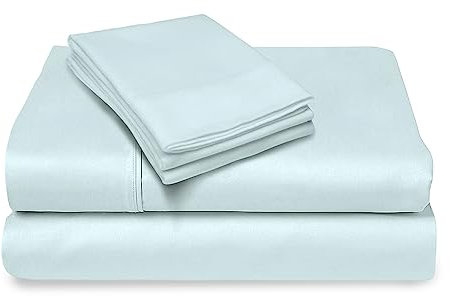 Pizuna Coton Peigné Parure de Lit 180x200 cm 2 Personnes Bleu bébé, 100% Coton Longue durée 400 Fils de Satin, 1 Drap Housse, 1 Drap Plat, 2 Taie d'oreiller, 1 Traversin (Draps de Coton 5 Pièces)