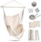 Mingfuxin Swing Chair, Portable Hammock Hanging Chairs with 2 Cushions Detachable Metal Support Bar Side Pocket for Indoor Outdoor, Hammock Chair for Patio Bedrooms Teen Girls Room (White)
