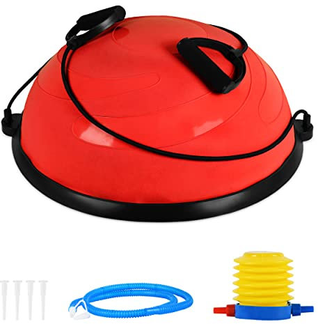 Balance Ball Trainer Premium | Gymnastikball + Expander & Pumpe - beidseitig nutzbar | Balance Trainer/Board für Gleichgewichtsübungen (Bordeaux)