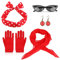 Aurasky Rockabilly Accessoires 50er Jahre, Kostüm Damen Zubehör Rot, Kleidung Vintage Zubehör 60er mit Stirnband Schal Brille Handschuhe Kleid für Karneval Motoparty Retro Teily Party
