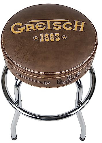 Gretsch 1883 Barhocker, Perfekt für die Spieler und Fans der Gitarre, mattgelber Gretsch-Logo-Barhocker, schaumgepolstert, 24, braun