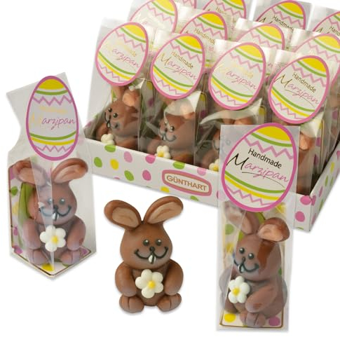 Günthart 12 süße Marzipan-Häschen im praktischen Cellophanbeutel, ideal zum verschenken an seine Liebsten, passend für Ostern oder Geburtstage, auch als Tischdeko geeignet