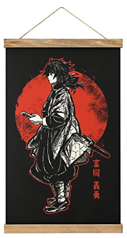 TTOOXZ Vintage Anime Tomioka Giyu Scroll-Poster Stoff Bild Kunst Holz DIY Rahmen Hängende Druck Aufhänger für Raumdekoration Öl Leinwand Kit Geschenk