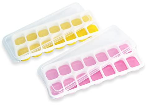 MAWANS 2 pcs Ice Cube Tray 25x9x3cms Silicone Easy-Release, Flexible Ice Cube Moulds BPA Free, Durable, Dishwasher Safe (Yellow/Pink)